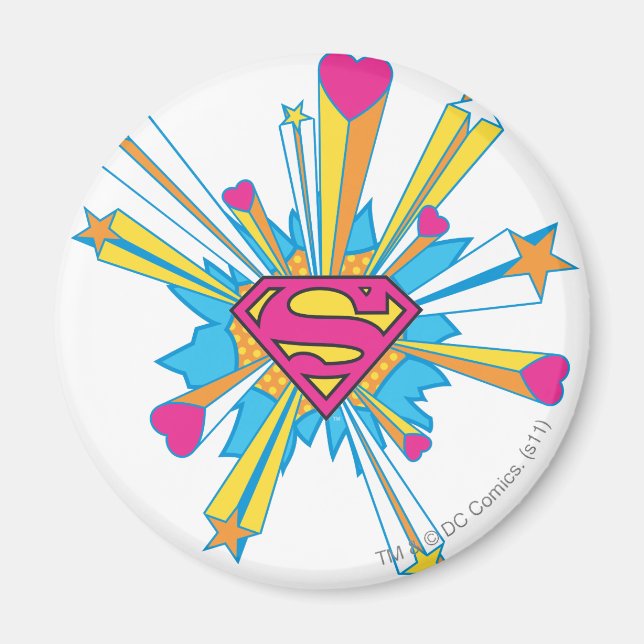 Superman Stylized | Pink with Hearts Logo Magnet (Front)
