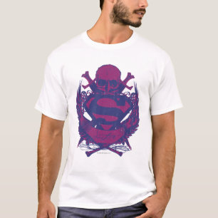 Superman Stylized   Purple and Pink Skull Logo T-Shirt