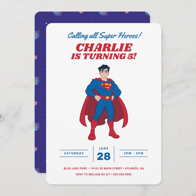 Superman Super Hero Birthday Invitation (Front/Back)