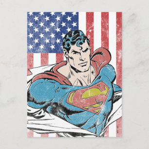 Superman & US Flag Postcard