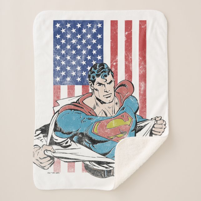 Superman & US Flag Sherpa Blanket (Front)