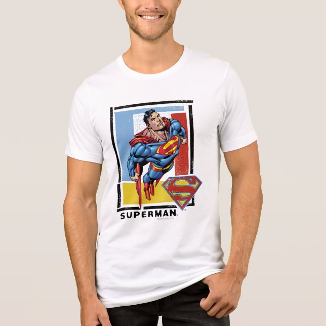 Superman with colourful background Tri-Blend shirt (Front)