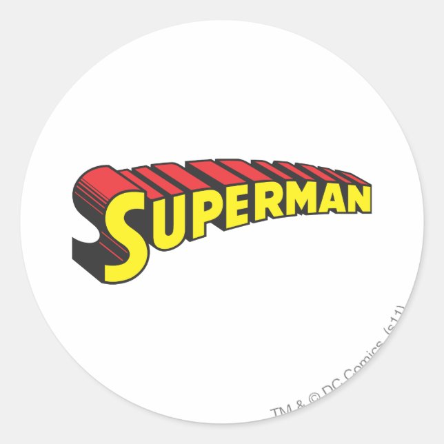 Superman | Yellow Red Letters Logo Classic Round Sticker (Front)