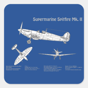 Supermarine Spitfire - Aeroplane Blueprint ABD Square Sticker