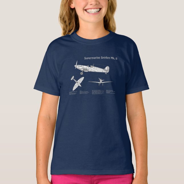 Supermarine Spitfire - Aeroplane Blueprint ABD T-Shirt (Front)