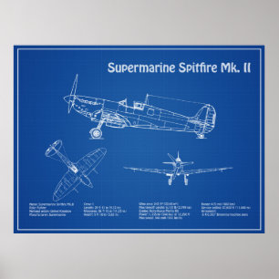 Supermarine Spitfire - Aeroplane Blueprint AD Poster