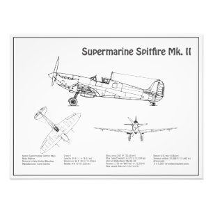 Supermarine Spitfire - Aeroplane Blueprint BD Photo Print