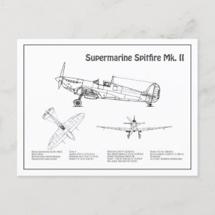 Supermarine Spitfire - Aeroplane Blueprint BD Postcard