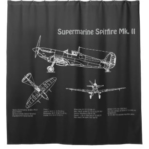 Supermarine Spitfire - Aeroplane Blueprint PD Shower Curtain