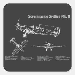 Supermarine Spitfire - Aeroplane Blueprint PD Square Sticker