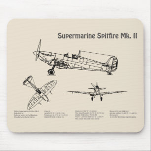 Supermarine Spitfire - Aeroplane Blueprint SD Mouse Mat