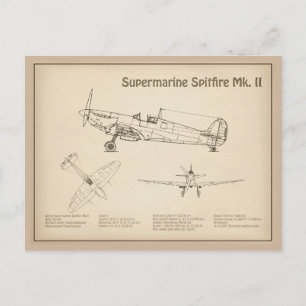 Supermarine Spitfire - Aeroplane Blueprint SD Postcard
