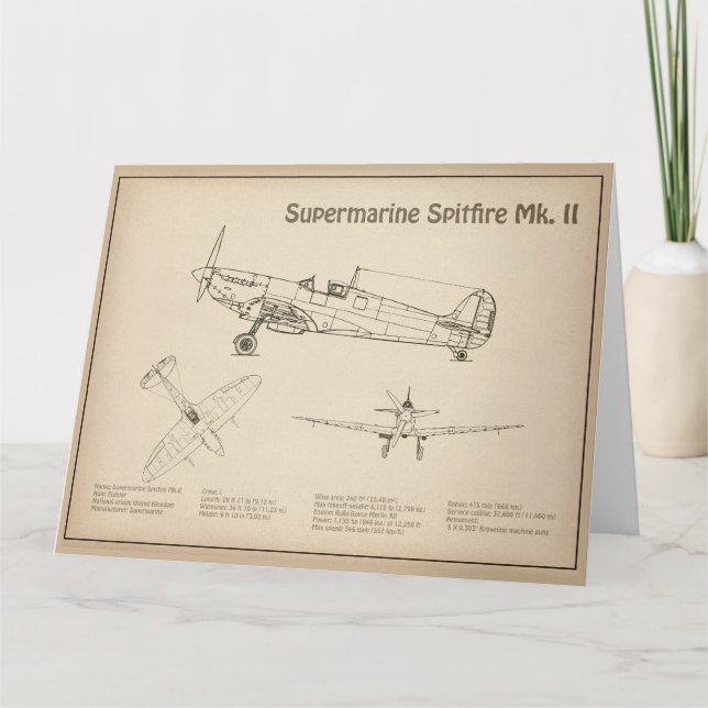 Supermarine Spitfire - Aeroplane Blueprint SD Thank You Card (Front)