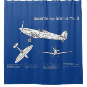 Supermarine Spitfire - Airplane Blueprint ABD Shower Curtain