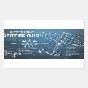 Supermarine Spitfire MK II Blueprint Rectangular Sticker