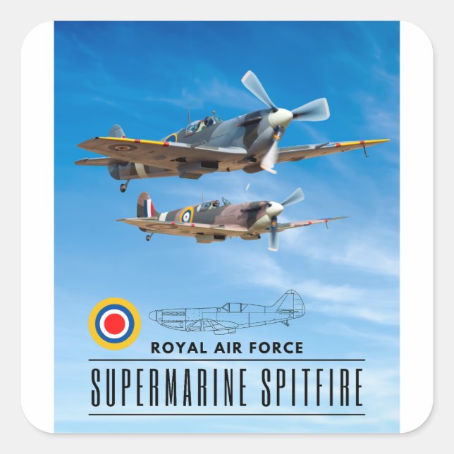 SUPERMARINE SPITFIRE - ROYAL AIR SQUADRON SQUARE STICKER (Front)
