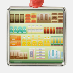 supermarket shelf coffee tea grains metal tree decoration