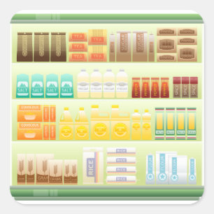 supermarket shelf coffee tea grains square sticker