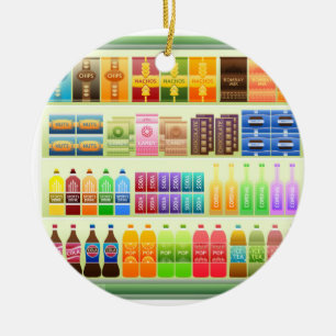 supermarket shelf products snacks ceramic tree decoration