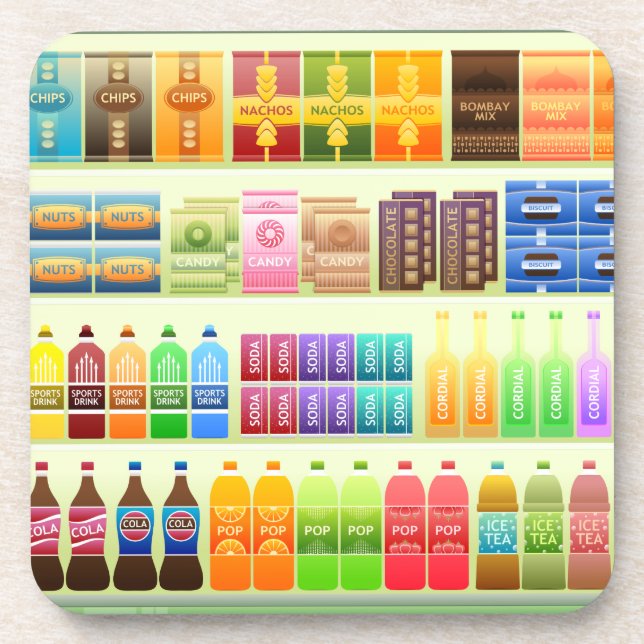 supermarket shelf products snacks coaster (Front)