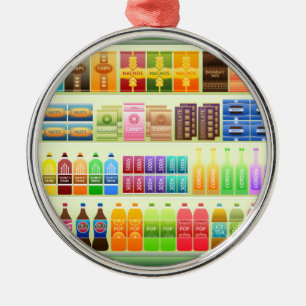 supermarket shelf products snacks metal tree decoration