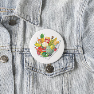 Supermarket Shopping Basket 7.5 Cm Round Badge