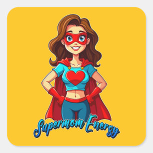 Supermom Energy – Strong Mother Illustration Square Sticker