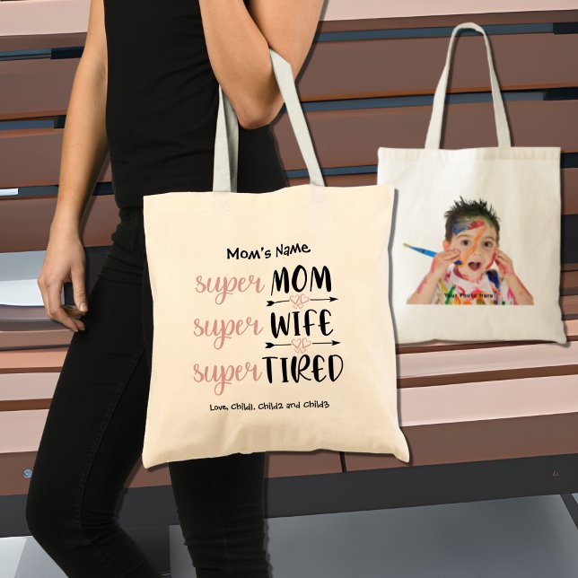 SuperMom Super Wife Super Tired Customisable Photo Tote Bag (Creator Uploaded)