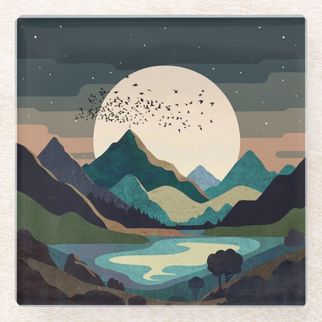 Supermoon On The Lake Glass Coaster (Front)