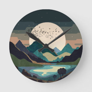 Supermoon On The Lake Round Clock