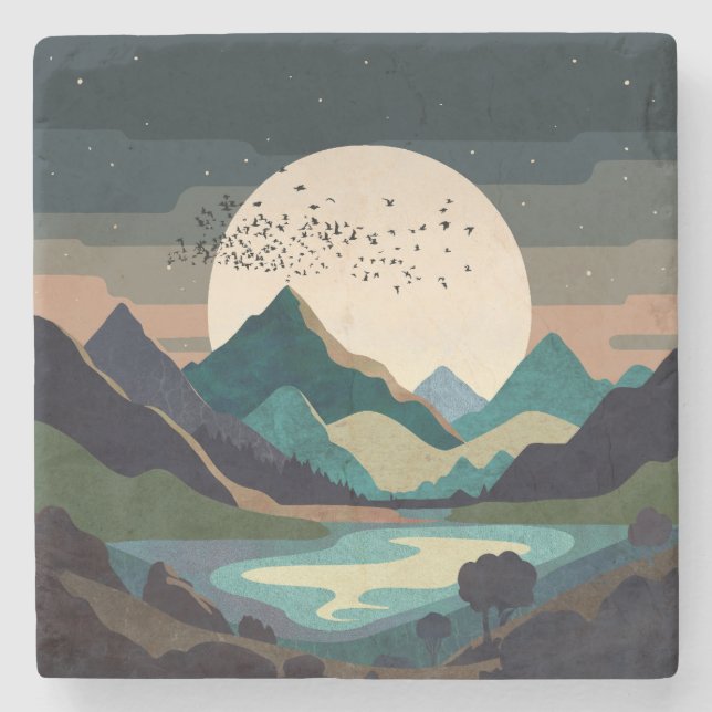 Supermoon On The Lake Stone Coaster (Front)