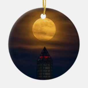 Supermoon Over Washington Monument Ceramic Tree Decoration