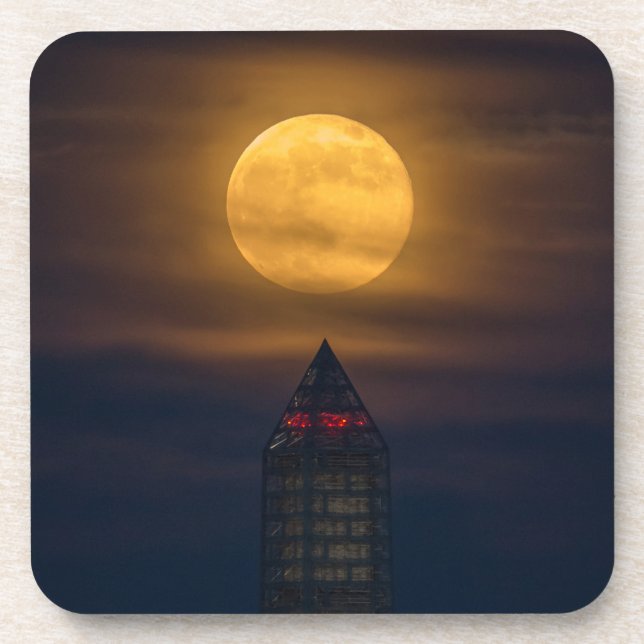 Supermoon Over Washington Monument Coaster (Front)