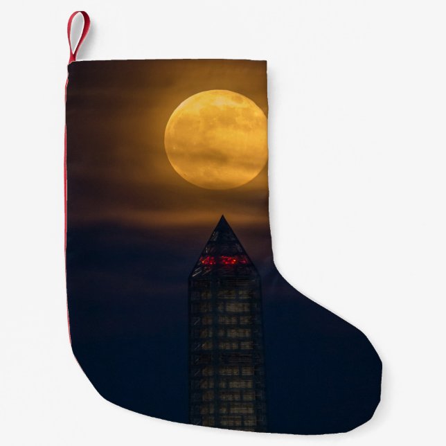 Supermoon Over Washington Monument Small Christmas Stocking (Front)