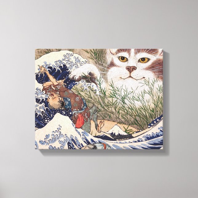 Supernatural Cat at the Great Wave Canvas Print (Front)