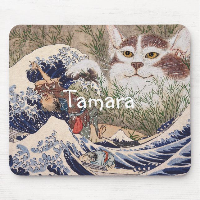 Supernatural Cat at the Great Wave Mouse Mat (Front)