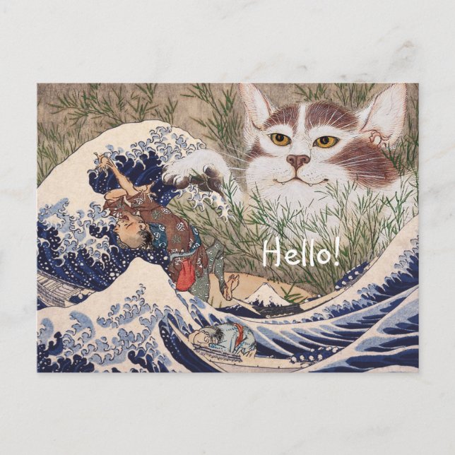Supernatural Cat at the Great Wave Postcard (Front)