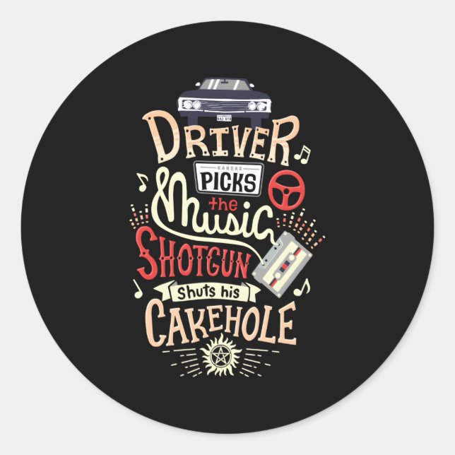 Supernatural Driver Picks The Music Classic Round Sticker (Front)