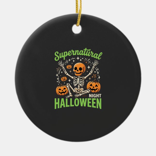 Supernatural Skeleton Halloween Vector Design_1 Ceramic Tree Decoration (Front)