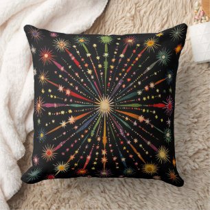 Supernova - Rainbow Stars Galaxy Black Retro Boho Cushion