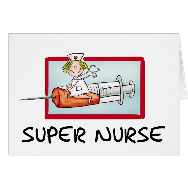supernurse - Humourous Cartoon Nurse on Syringe. (Front Horizontal)