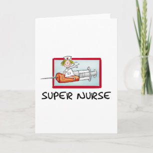 supernurse - Humourous Cartoon Nurse on Syringe. Card