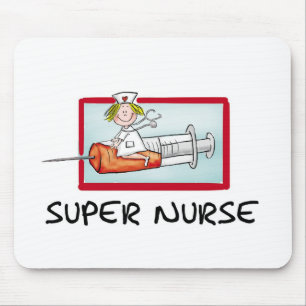 supernurse - Humourous Cartoon Nurse on Syringe. Mouse Mat