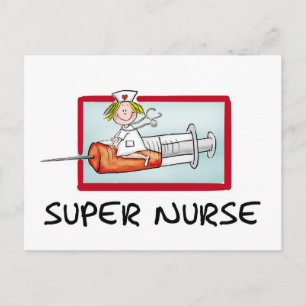 supernurse - Humourous Cartoon Nurse on Syringe. Postcard