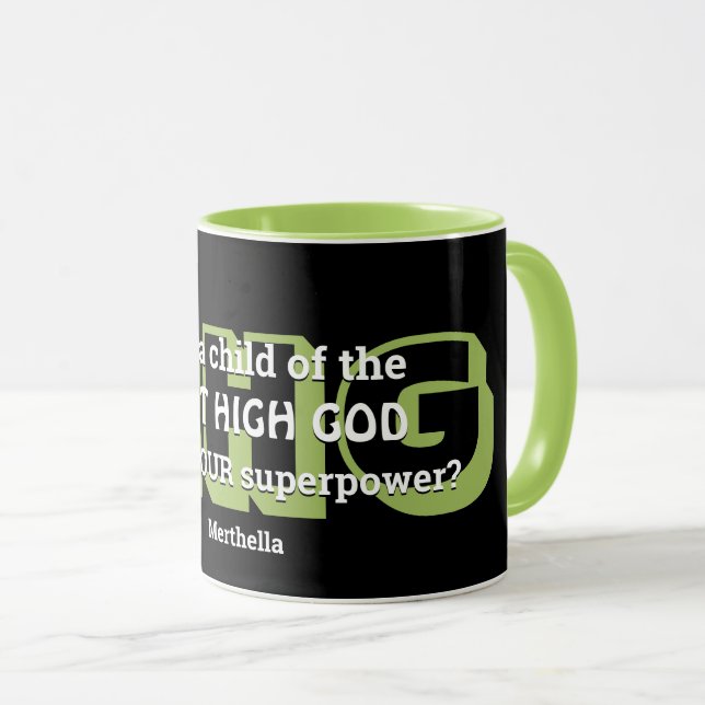 Superpower MOST HIGH GOD Personalised Black Green Mug (Front Right)