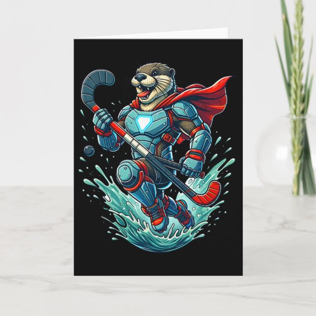 Superpowered Otter Warrior With Hockey Stick  Card (Front)