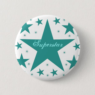 Superstar Button, Teal 6 Cm Round Badge