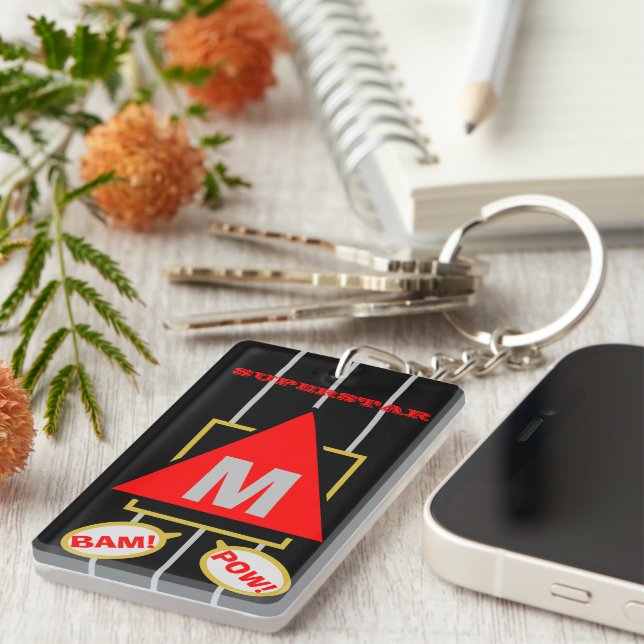 Superstar Cartoon Monogram Black Red Key Ring (Front Right)