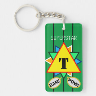 Superstar Cartoon Monogram Yellow Green Key Ring