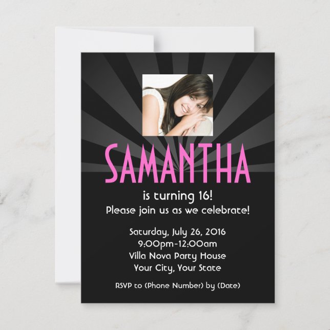 Superstar Lights Photo Birthday Party Invitations (Front)